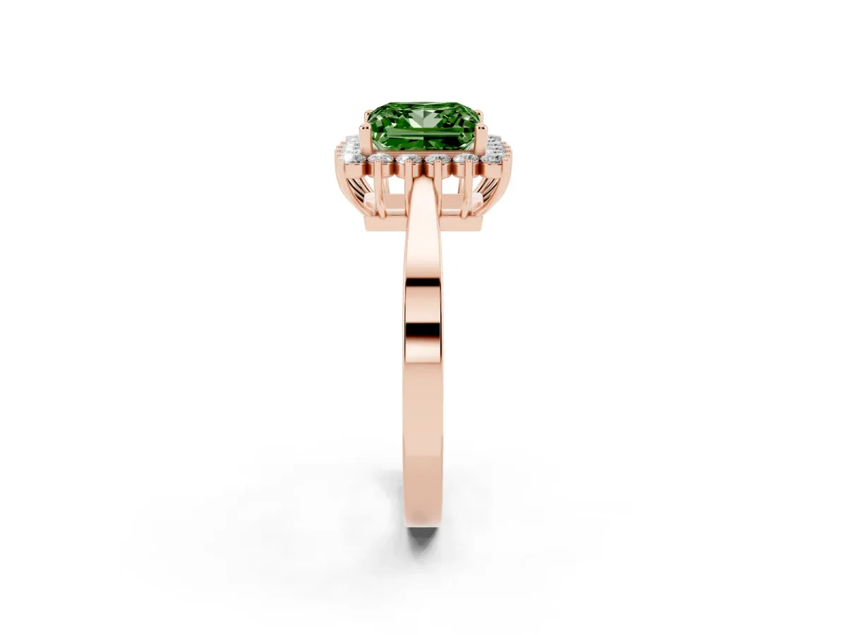 Fancy Green Princess Cut Cut Diamond Halo Ring with Round Brilliant Halo and Solitaire Band Rose gold