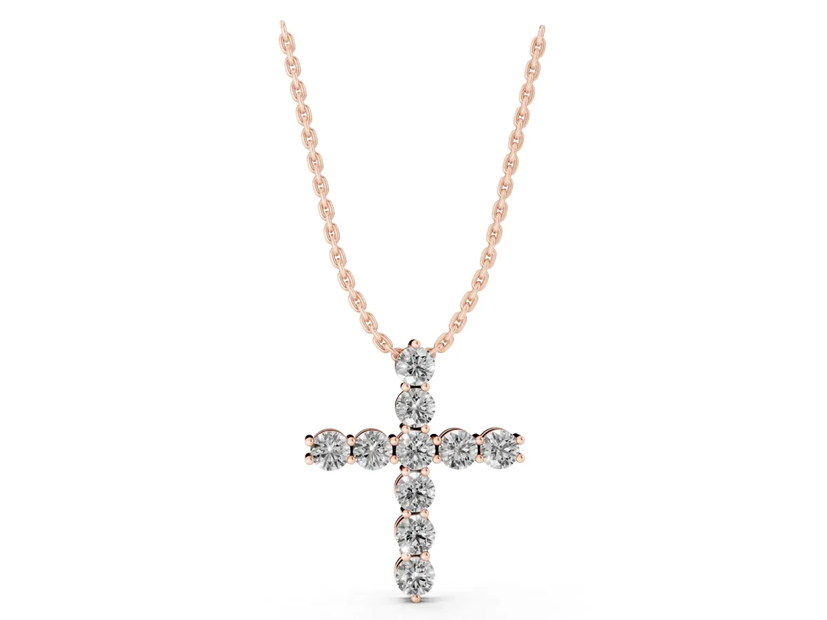 Round Diamond Prong-Set Cross Pendant Rose gold
