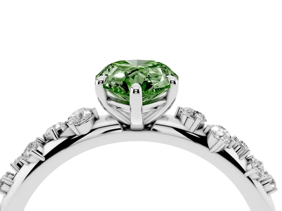 Fancy Green Pear Cut Diamond Cluster Prong-Set Solitaire Ring White gold
