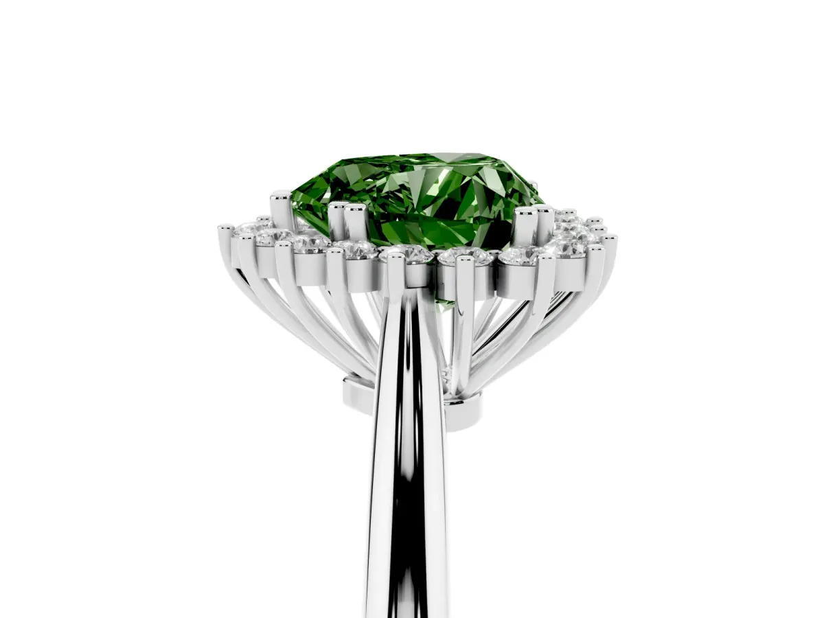Fancy Green Heart Cut Cut Diamond Halo Ring with Solitaire Band and Prong Setting Platinum