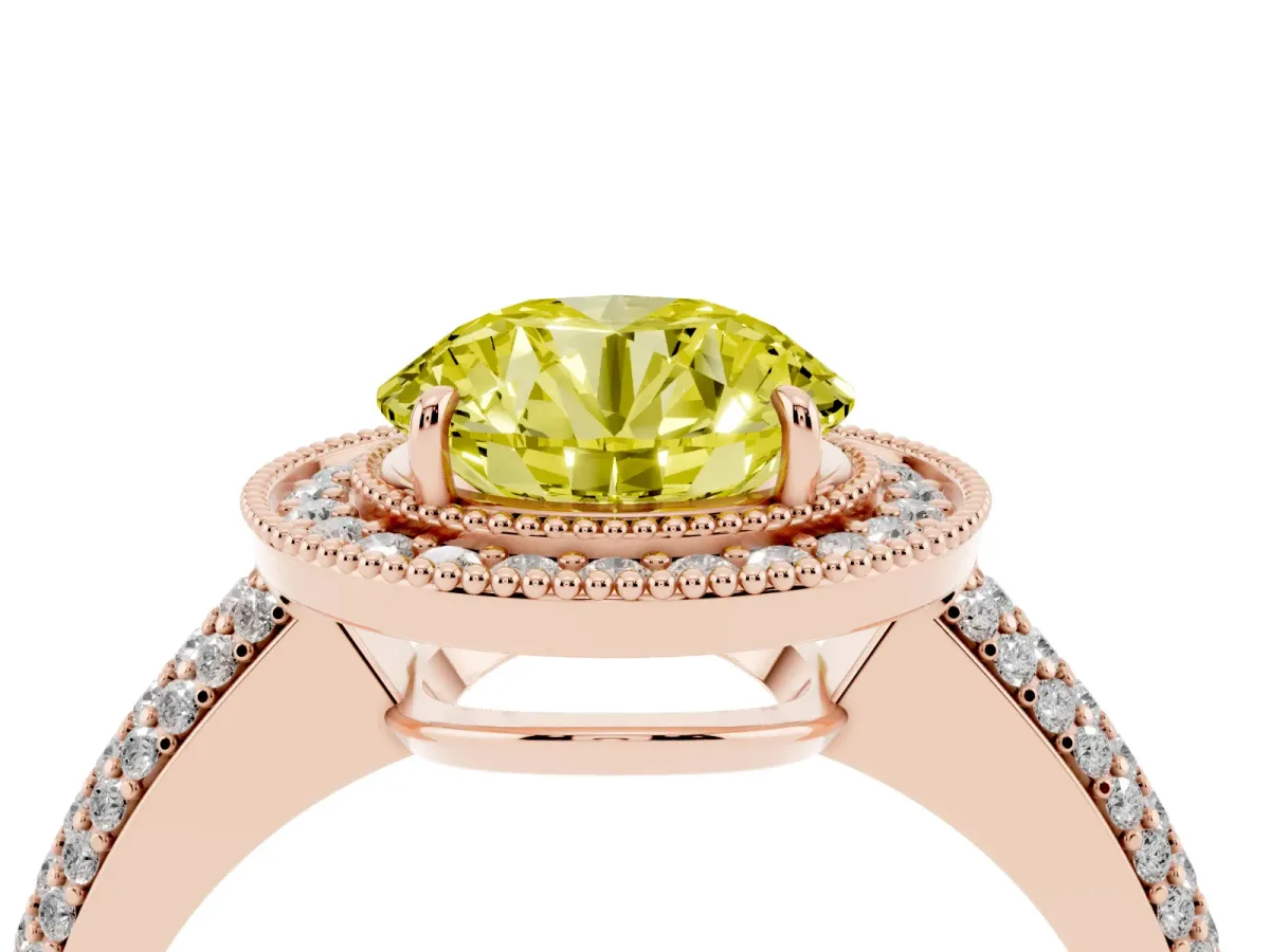 Fancy Yellow Round Cut Cut Halo Diamond Pave Band with Four-Prong Setting Rose gold