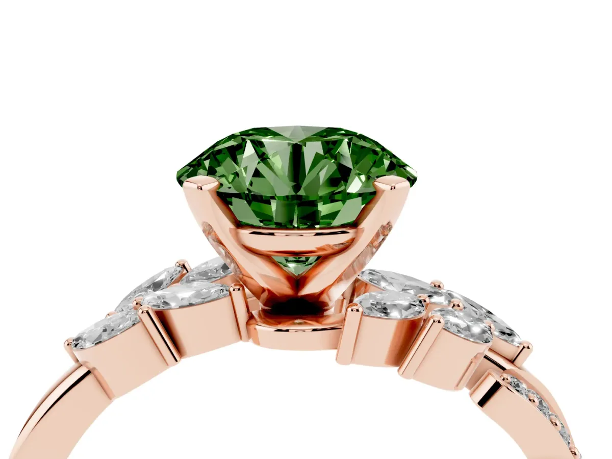 Fancy Green Round Cut Solitaire Marquise Twist Band with Six-Prong Setting Rose gold