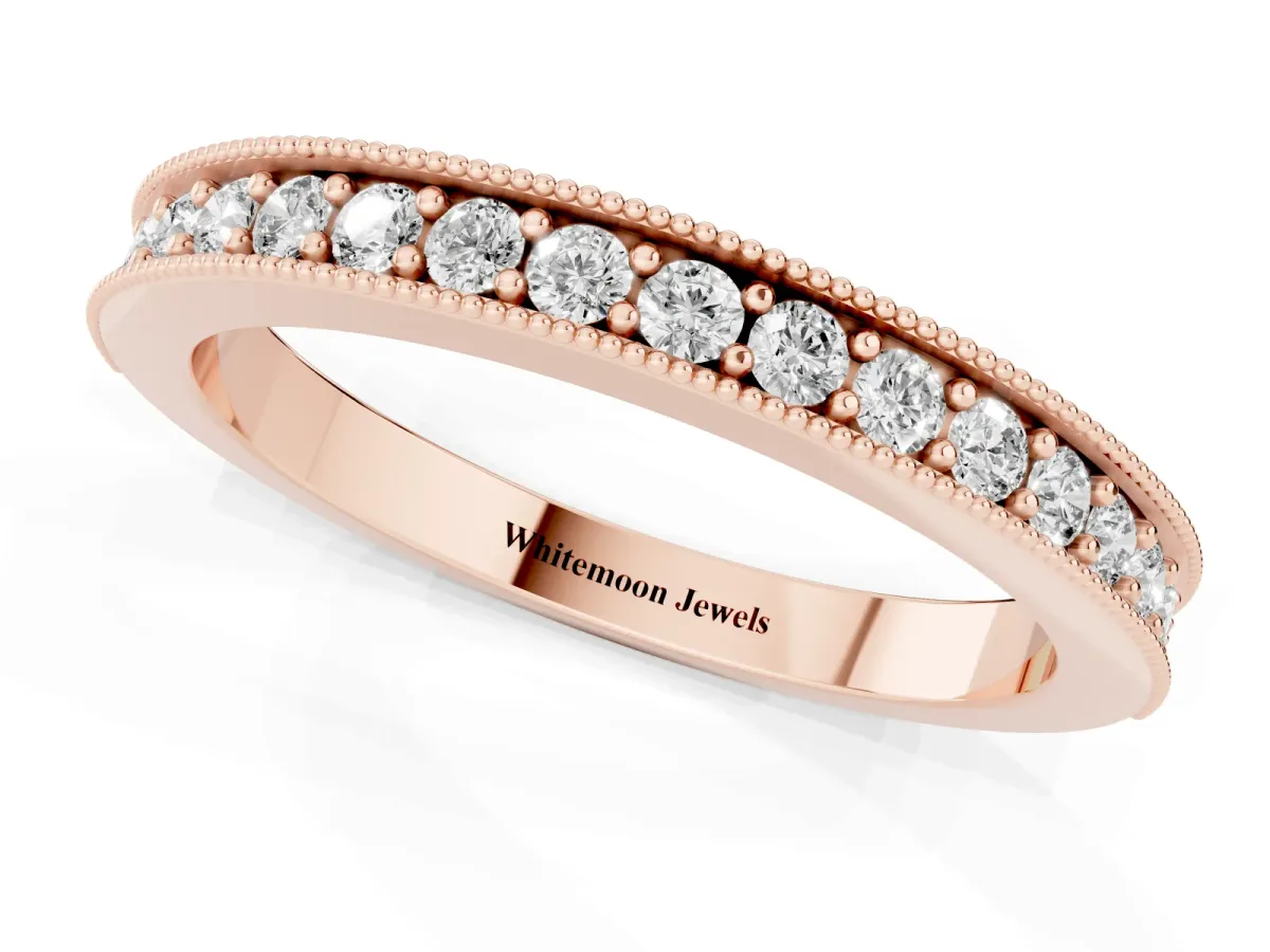 Round Diamond Milgrain Pavé Eternity Band Rose gold