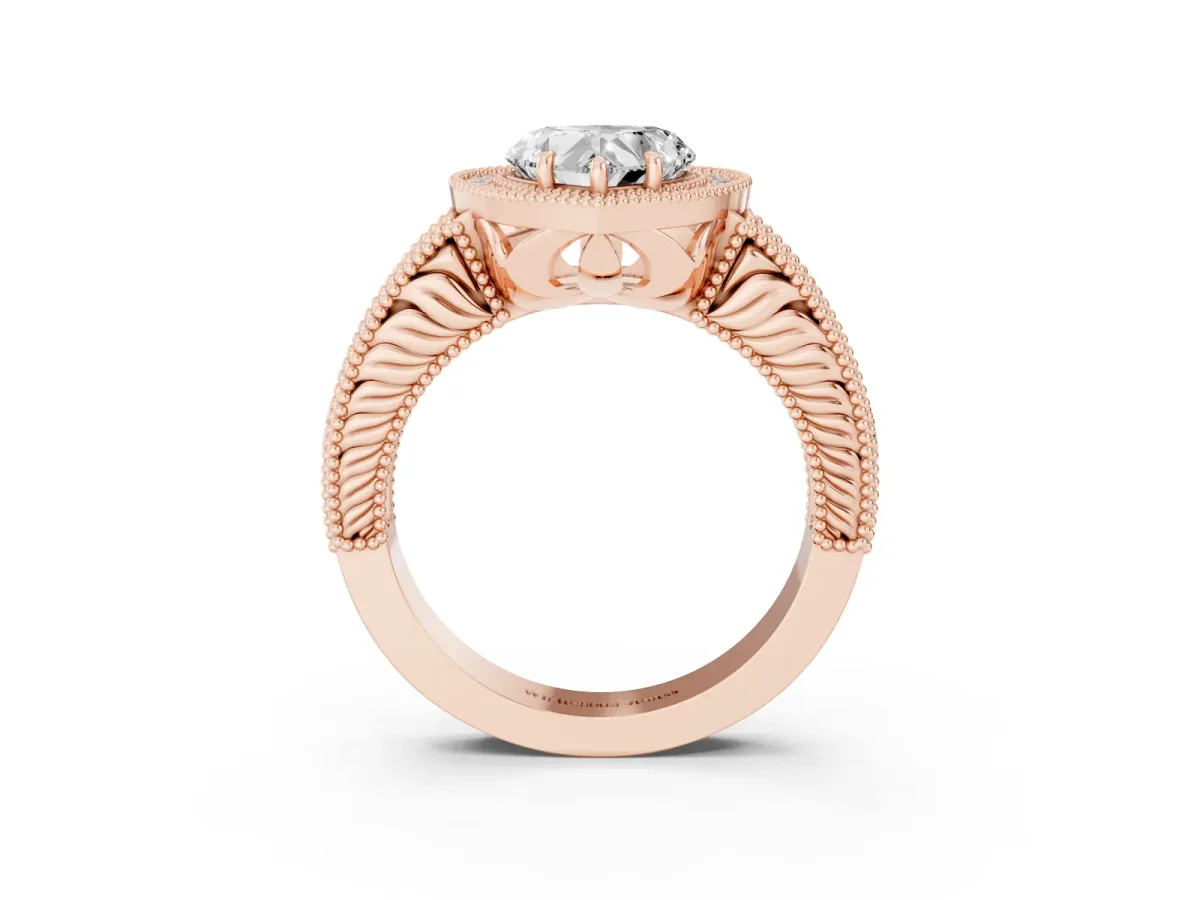 Heart Cut Cut Halo Diamond Ring with Pavé Band and Four-Prong Setting Rose gold