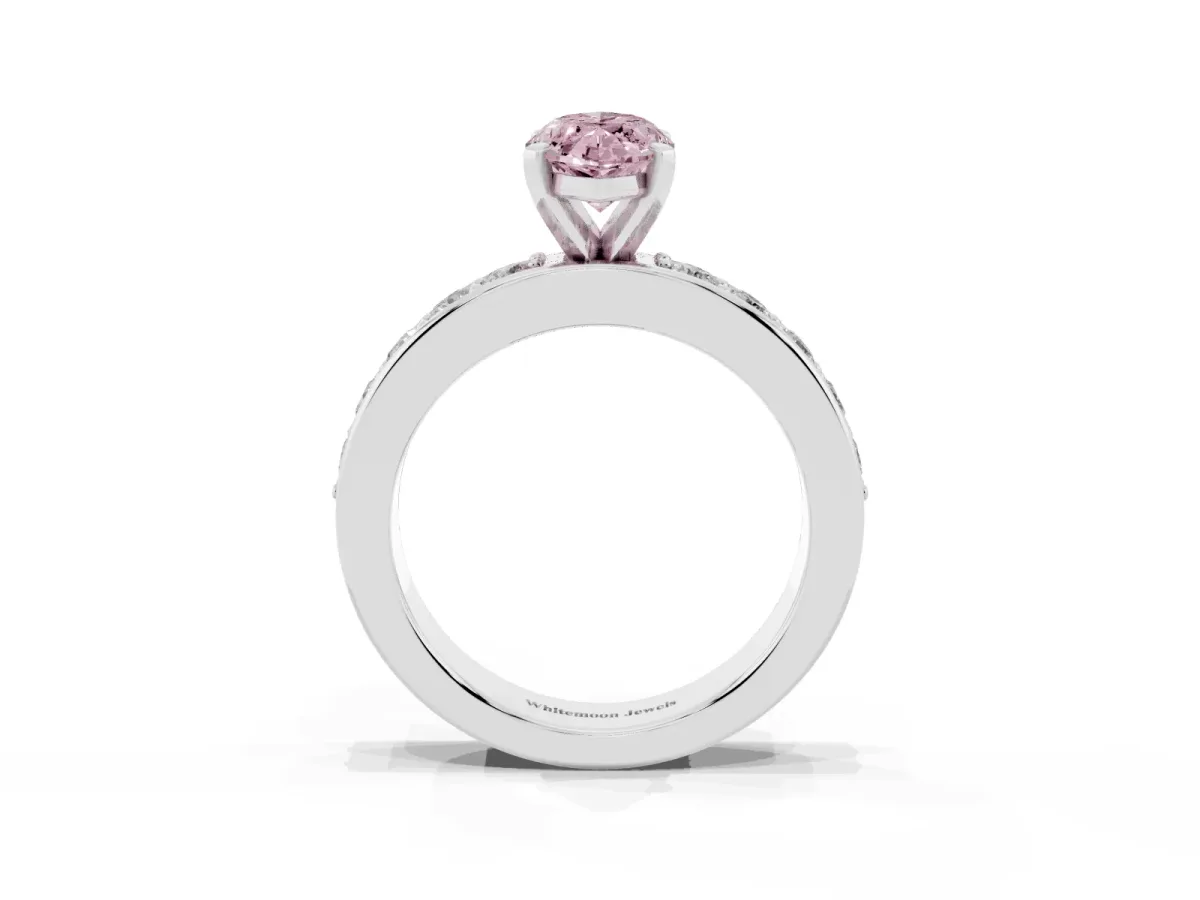 Fancy Pink Marquise Cut Diamond Engagement Ring with Channel Set Round Band and Prong Setting White gold
