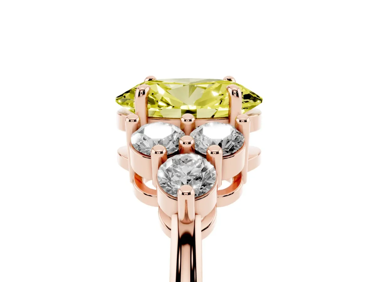 Fancy Yellow Oval Cut Brilliant Diamond Cluster Accent Solitaire Ring with Prong Setting Rose gold