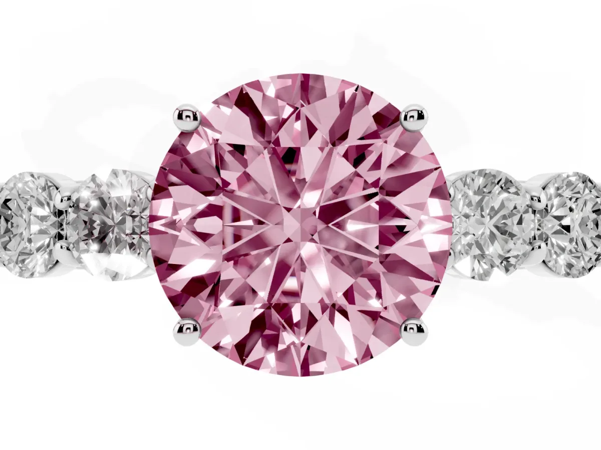 Fancy Pink Round Cut Cut Diamond Five-Stone Prong Set White Gold Ring Platinum