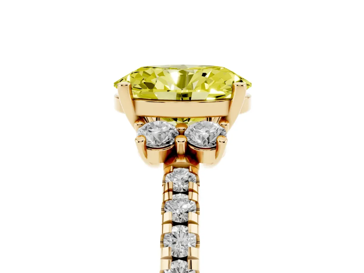 Fancy Yellow Oval Cut Diamond Three-Stone Pave Band with Four-Prong Setting Yellow gold