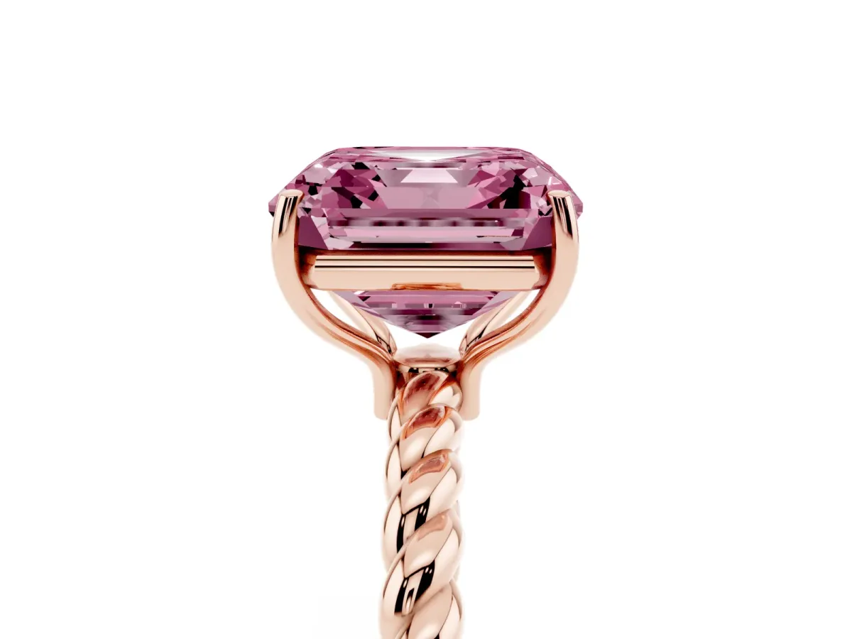 Fancy Pink Asscher Cut Solitaire Twisted Band 4-Prong Ring Rose gold