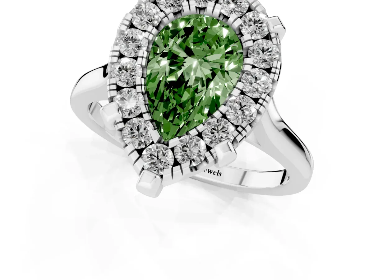 Fancy Green Pear Cut Diamond Cluster Halo Solitaire with Four-Prong Setting Platinum
