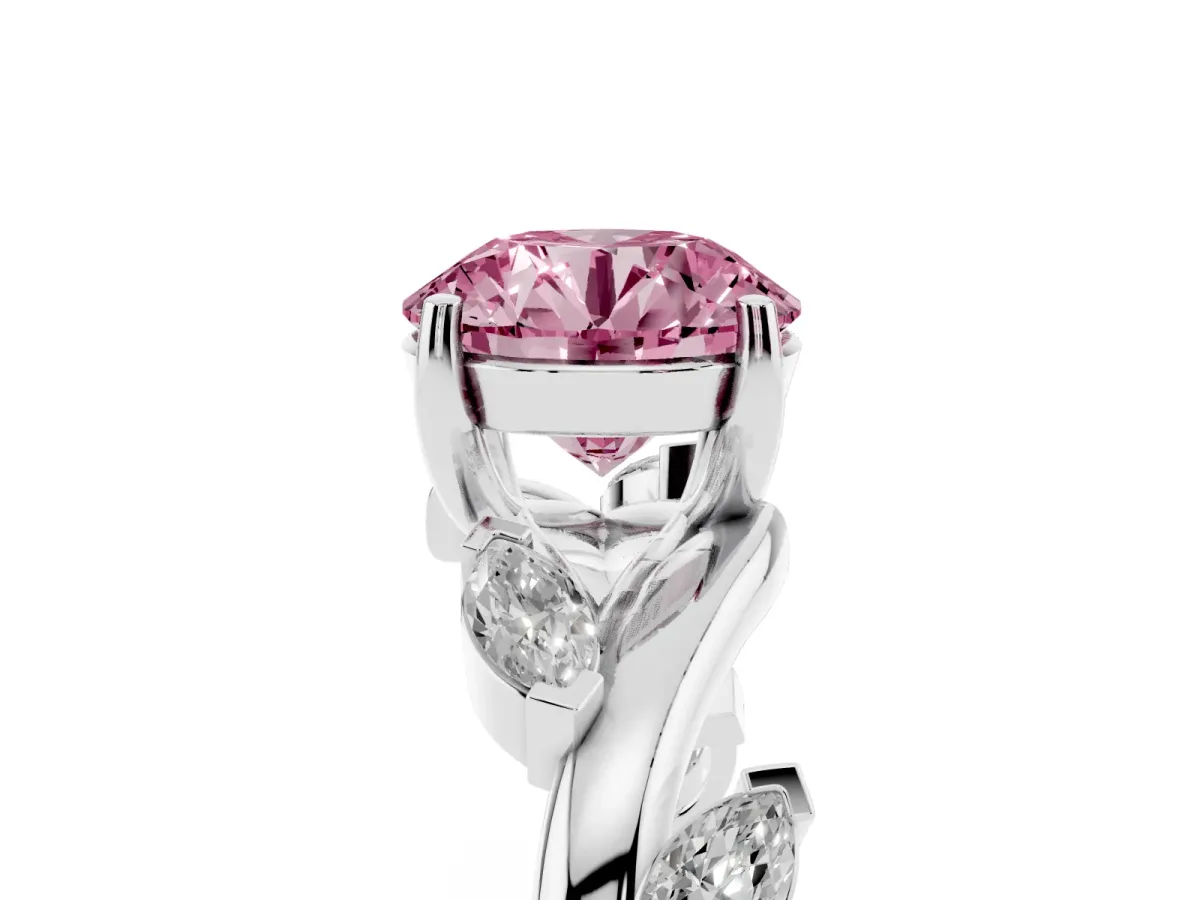 Fancy Pink Round Cut Solitaire Twisted Band Marquise Accent Prong Setting Ring Silver