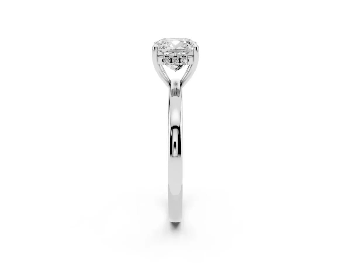 Cushion Cut Solitaire Diamond Ring with Prong Setting and Plain Band Silver