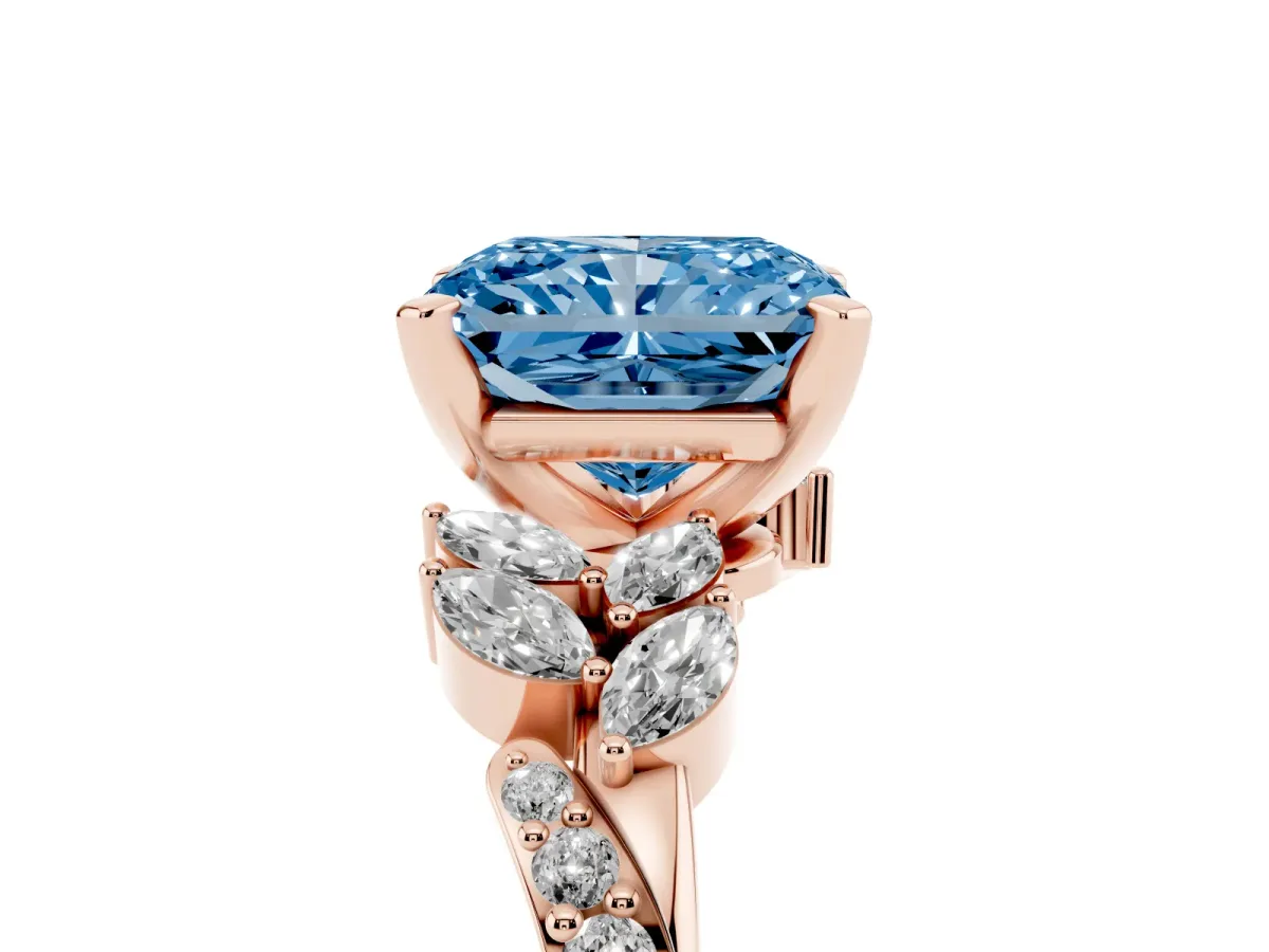 Fancy Blue Radiant Cut Solitaire Marquise Twist Band with Six-Prong Setting Rose gold