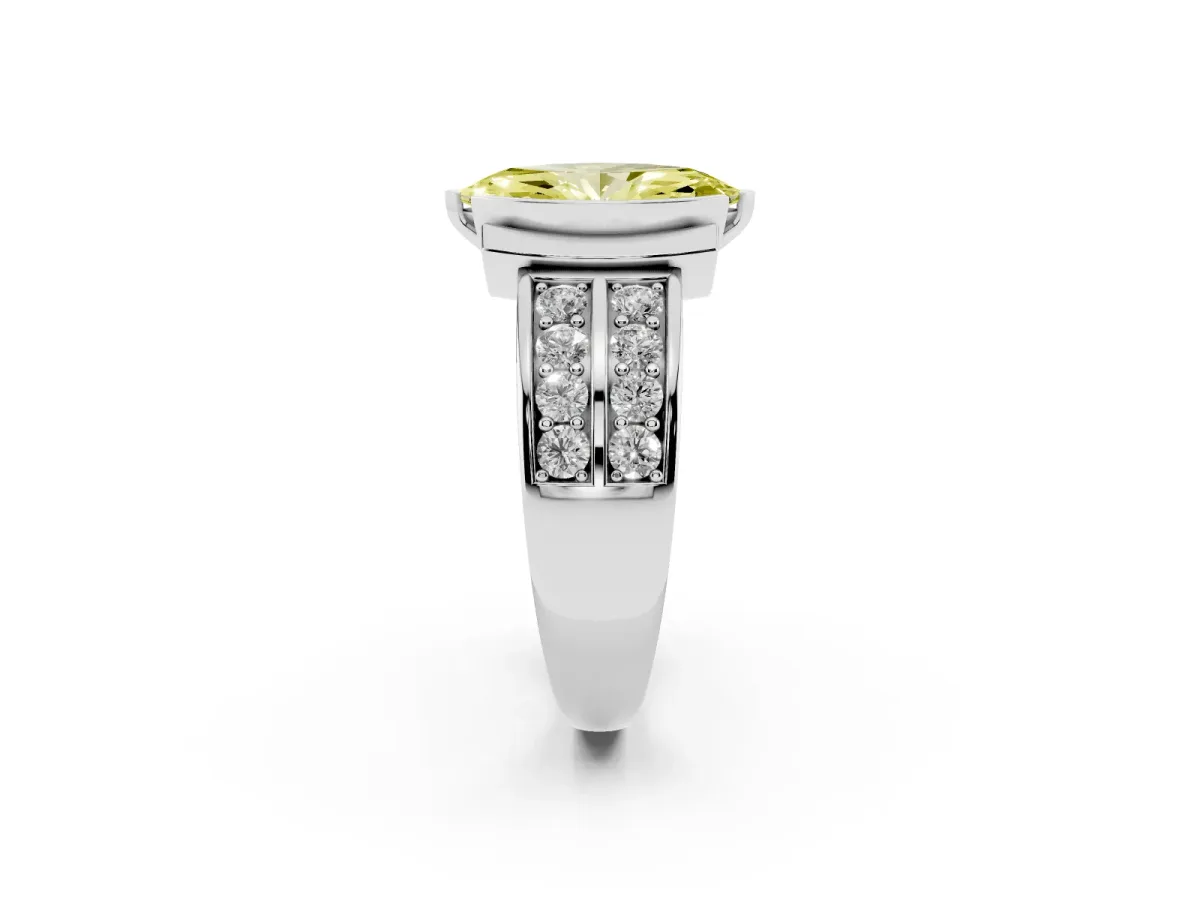 Fancy Yellow Marquise Cut Brilliant Diamond Channel Set Wide Band Ring with Bezel Setting White gold
