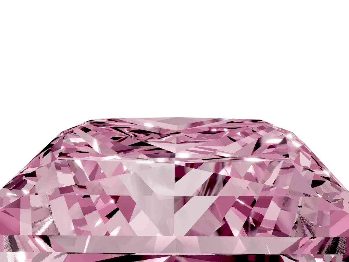 Fancy Pink Princess Cut Halo Diamond Ring with Milgrain and Bezel Accents on a Split Shank Band Rose gold