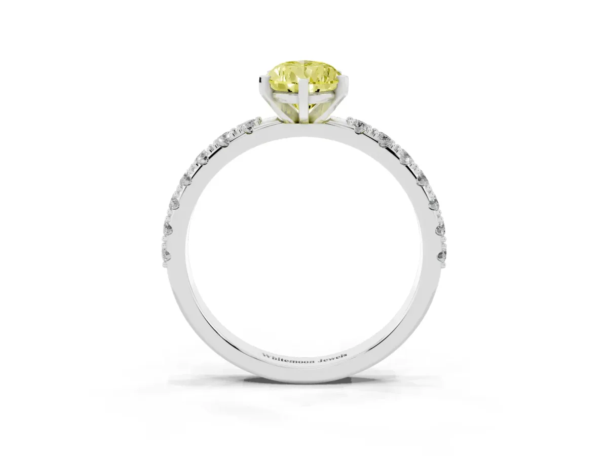 Fancy Yellow Pear Cut Diamond Solitaire Pavé Band with Four-Prong Setting Platinum