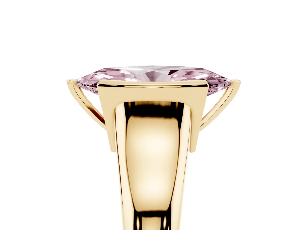 Fancy Pink Marquise Cut Solitaire Tension Set Diamond Ring with Split Shank Band Yellow gold