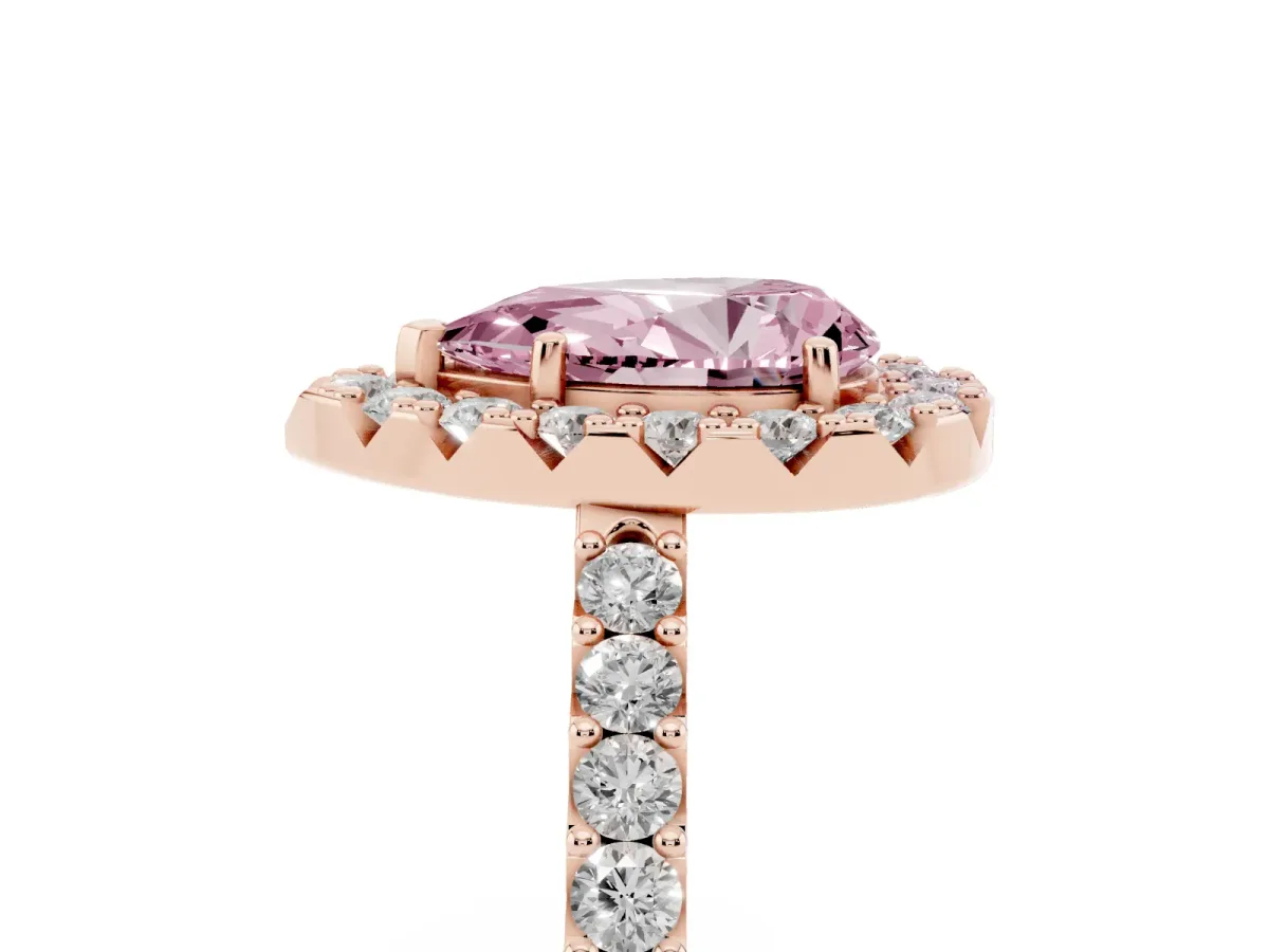 Fancy Pink Pear Cut Halo Diamond Pavé Solitaire Ring Rose gold