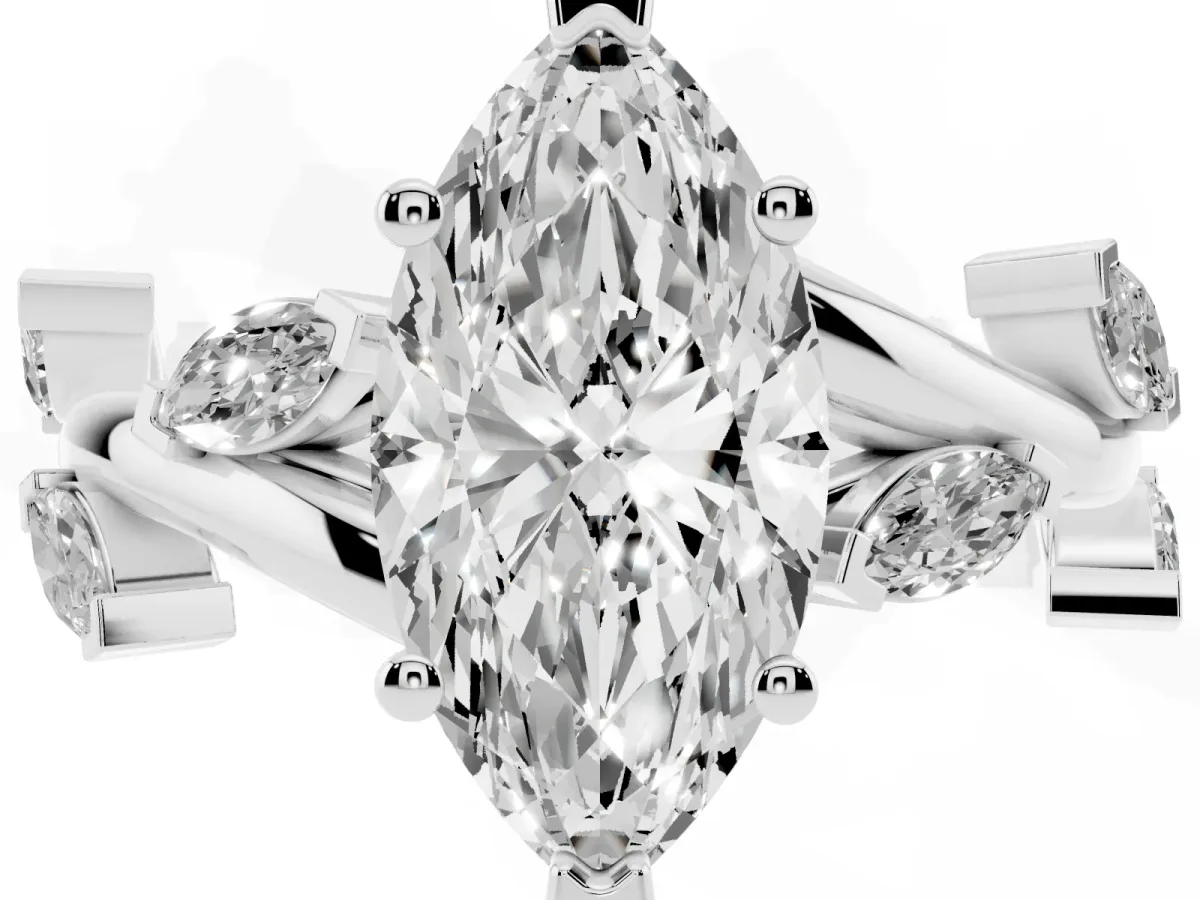 Marquise Cut Solitaire Twisted Band Marquise Accent Prong Setting Ring Silver