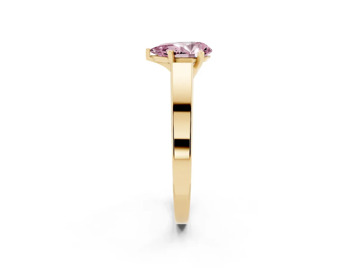 Fancy Pink Pear Cut Solitaire Engagement Ring with Four-Prong Setting and Tapered Band Yellow gold