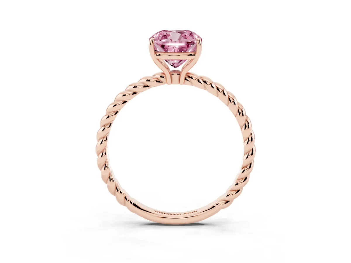 Fancy Pink Cushion Cut Solitaire Twisted Band 4-Prong Ring Rose gold