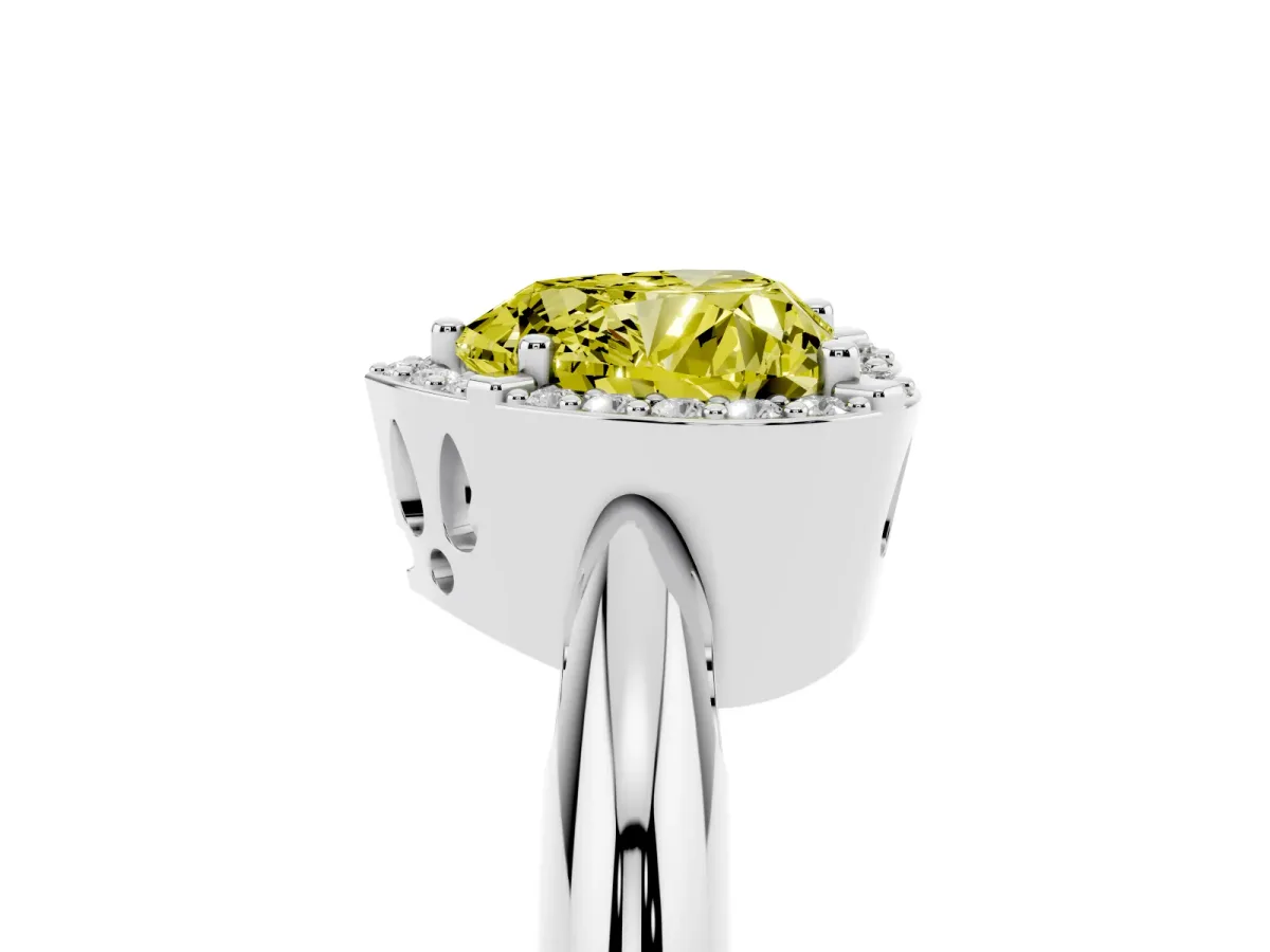 Fancy Yellow Heart Cut Cut Diamond Halo Engagement Ring with Split Shank and Four-Prong Setting Platinum