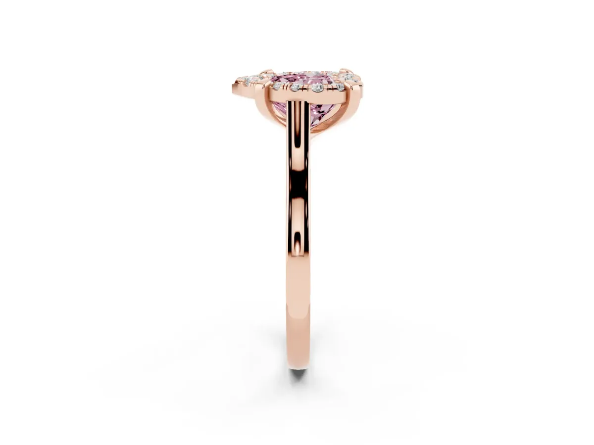 Fancy Pink Heart Cut Diamond Cluster Halo Solitaire with Four-Prong Setting Rose gold