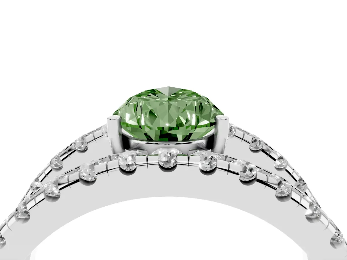 Fancy Green Pear Cut Solitaire Split Shank Pave Diamond Ring Silver