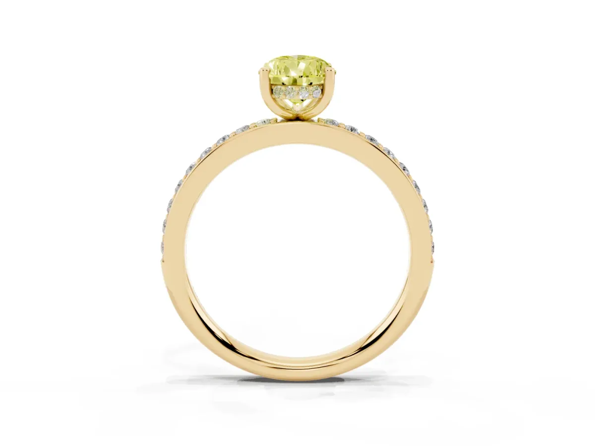 Fancy Yellow Pear Cut Cut Diamond Pavé Band Ring with Four-Prong Setting Yellow gold