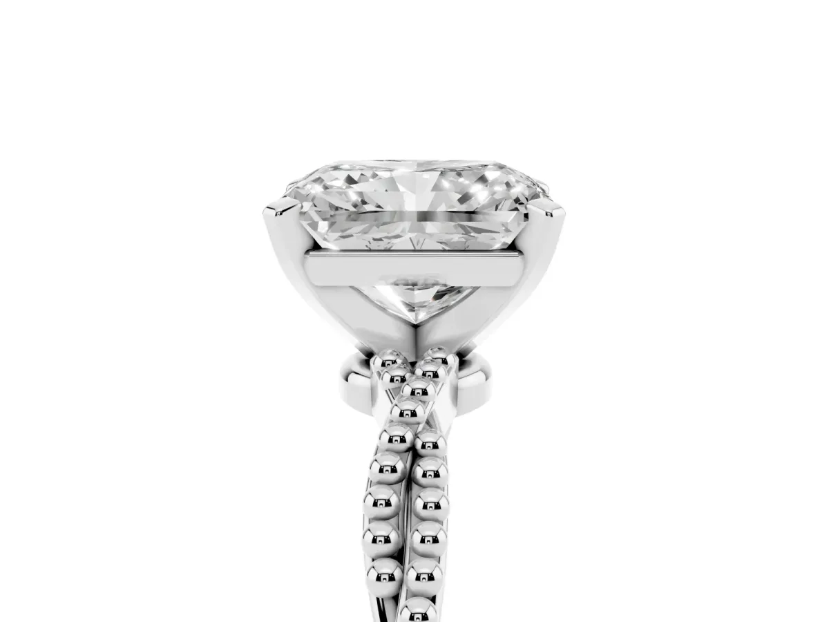 Radiant Cut Solitaire Twisted Band with Bead Prong Setting Platinum