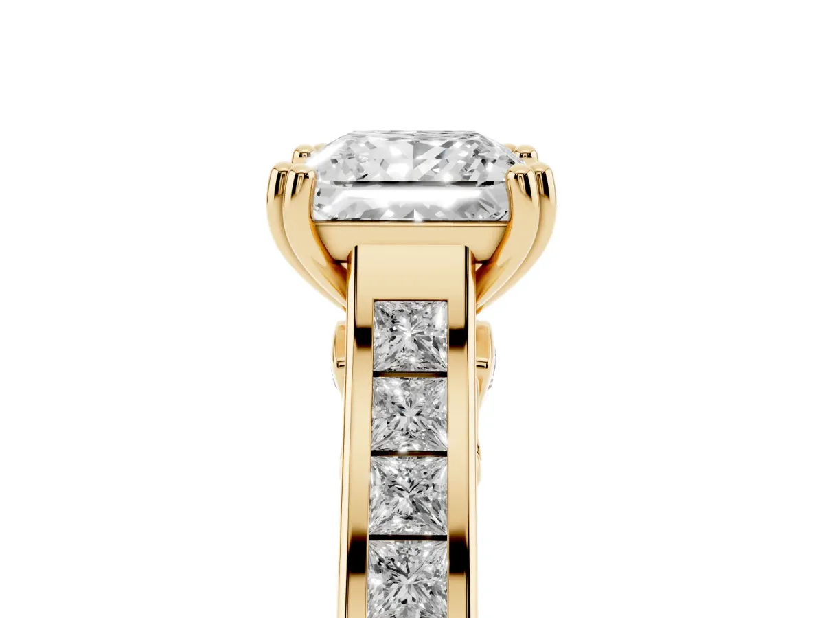 Princess Cut Cut Channel Set Solitaire Engagement Ring with Prong Setting Yellow gold
