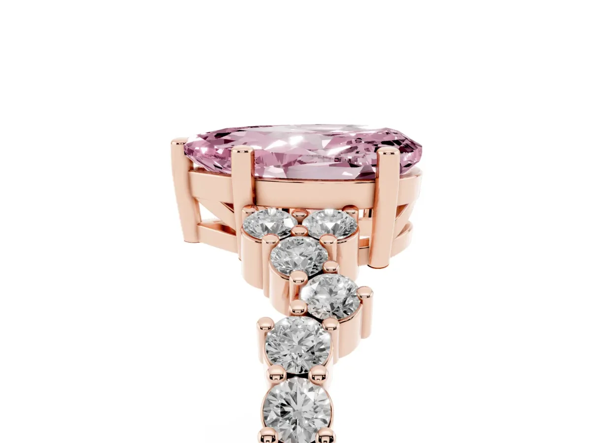 Fancy Pink Pear Cut Diamond Scattered Round Accent Ring with Prong Setting Rose gold