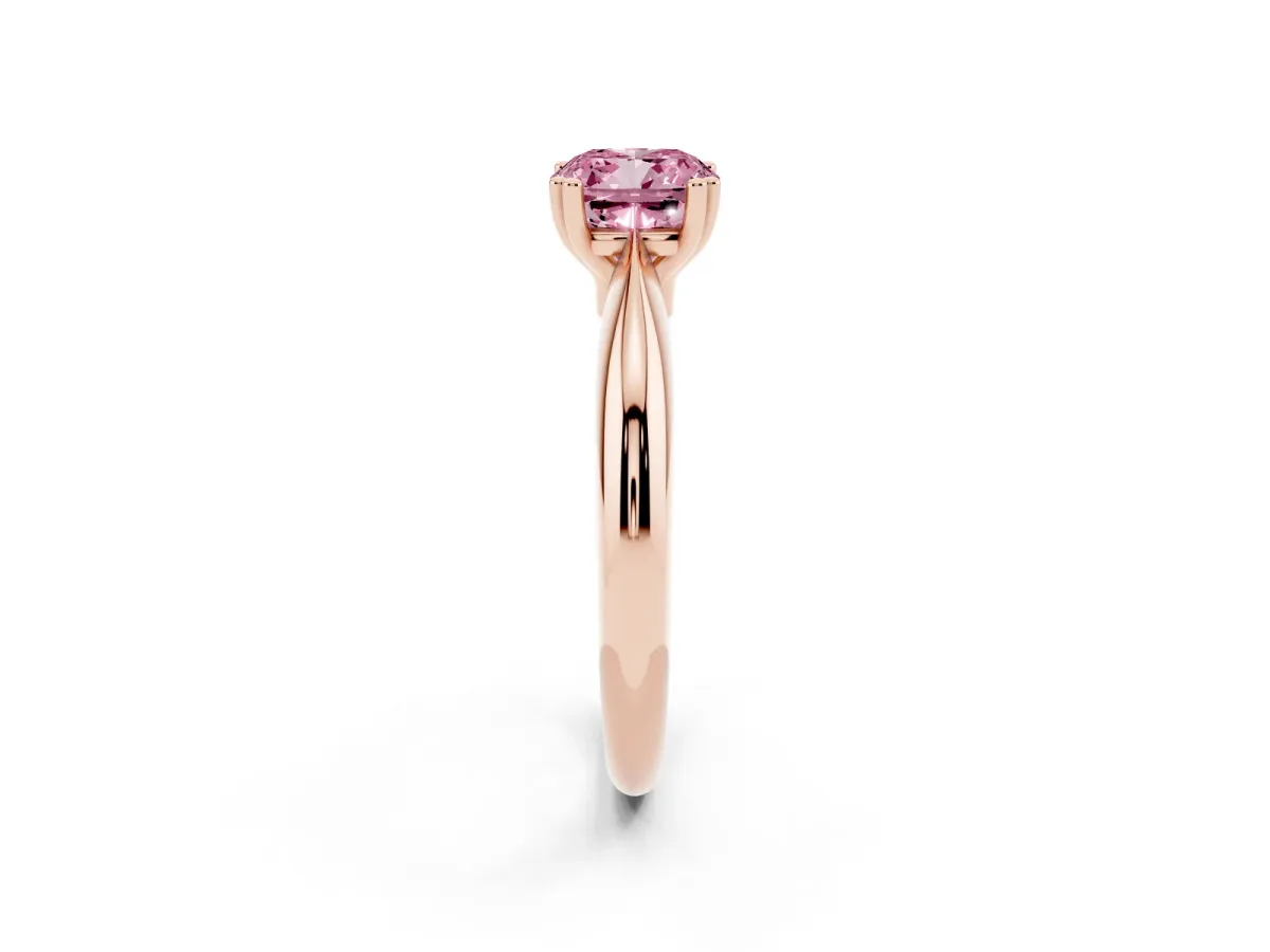 Fancy Pink Cushion Cut Cut Solitaire Engagement Ring with Tapered Band and Four-Prong Setting Rose gold
