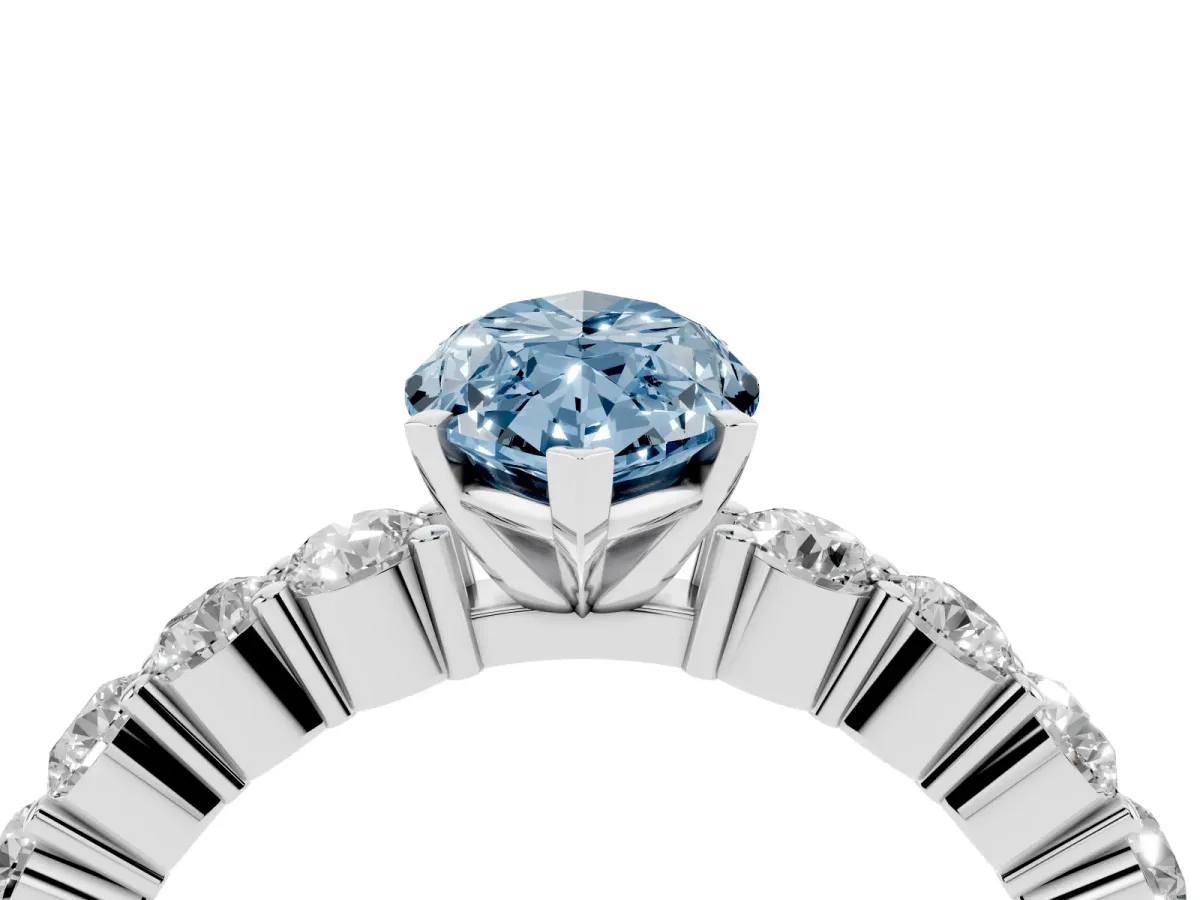 Fancy Blue Marquise Cut Diamond Solitaire Ring with Shared Prong Round Side Stones Platinum