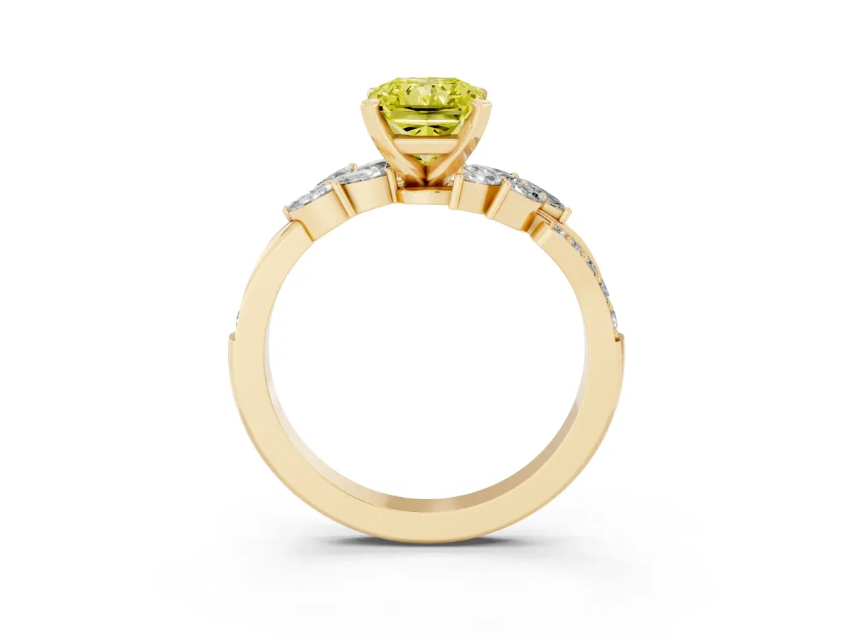 Fancy Yellow Radiant Cut Solitaire Marquise Twist Band with Six-Prong Setting Yellow gold