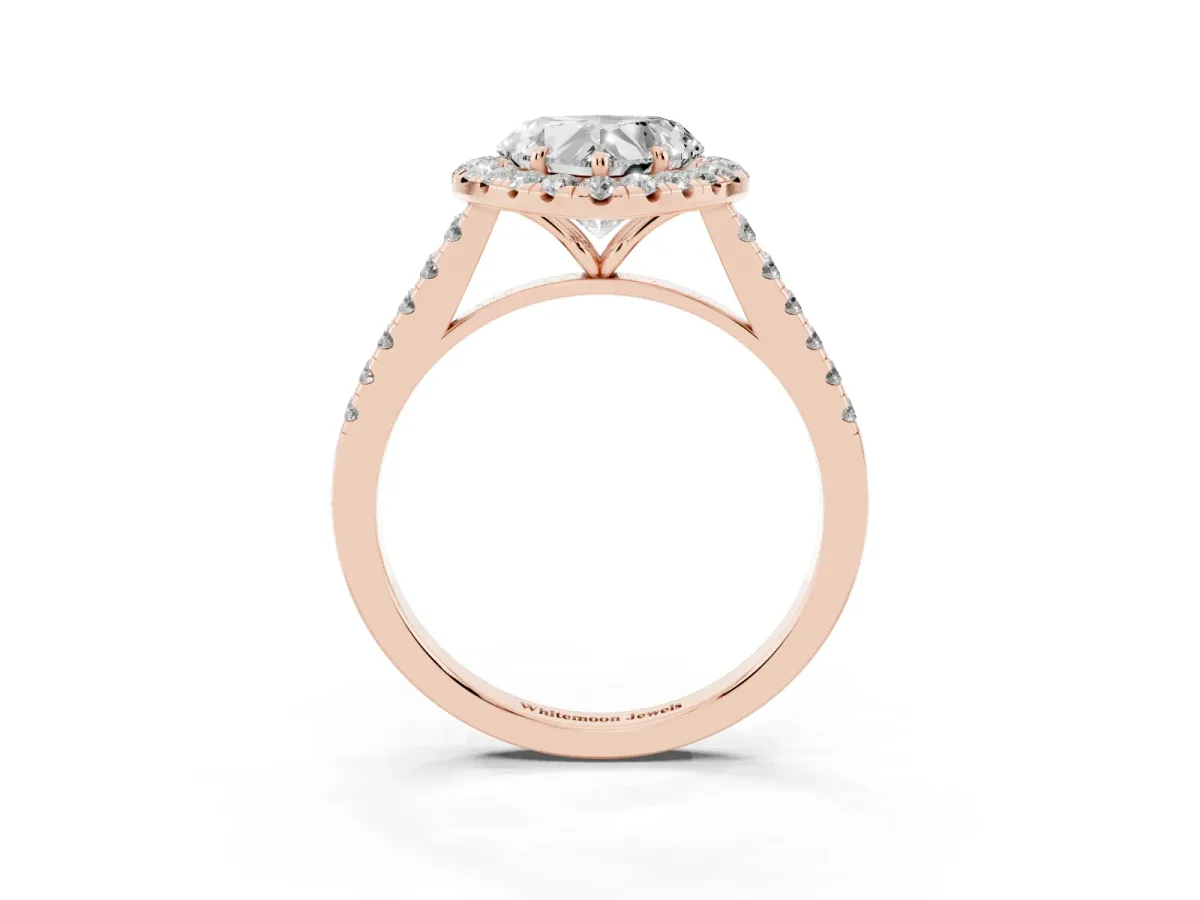 Heart Cut Halo Pave Diamond Engagement Ring with Four-Prong Setting Rose gold
