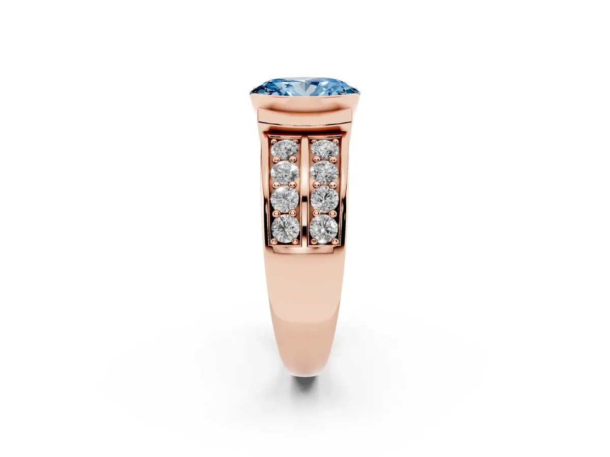 Fancy Blue Oval Cut Brilliant Diamond Channel Set Wide Band Ring with Bezel Setting Rose gold