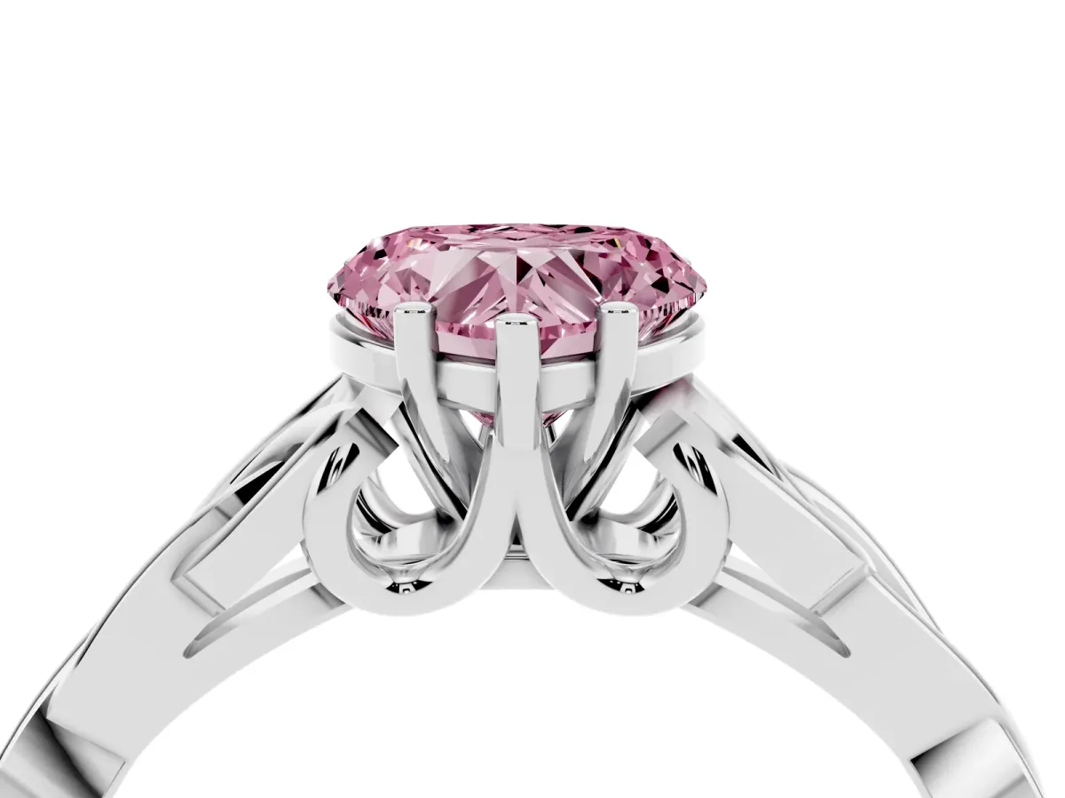 Fancy Pink Heart Cut Diamond Solitaire Engagement Ring with Celtic Knot Band and Four-Prong Setting Platinum