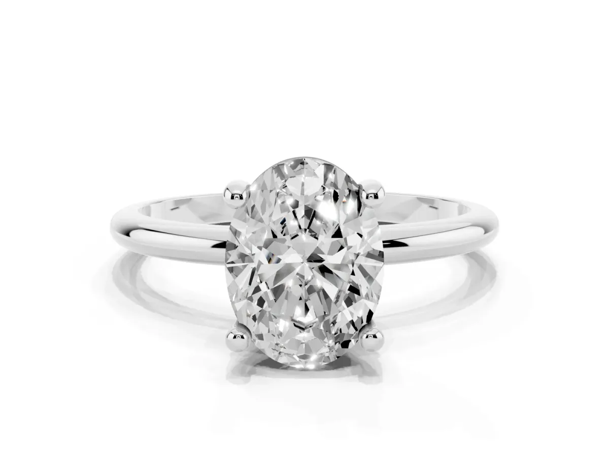 Oval Cut Solitaire Diamond Ring with 4-Prong Setting on a Classic Band Silver