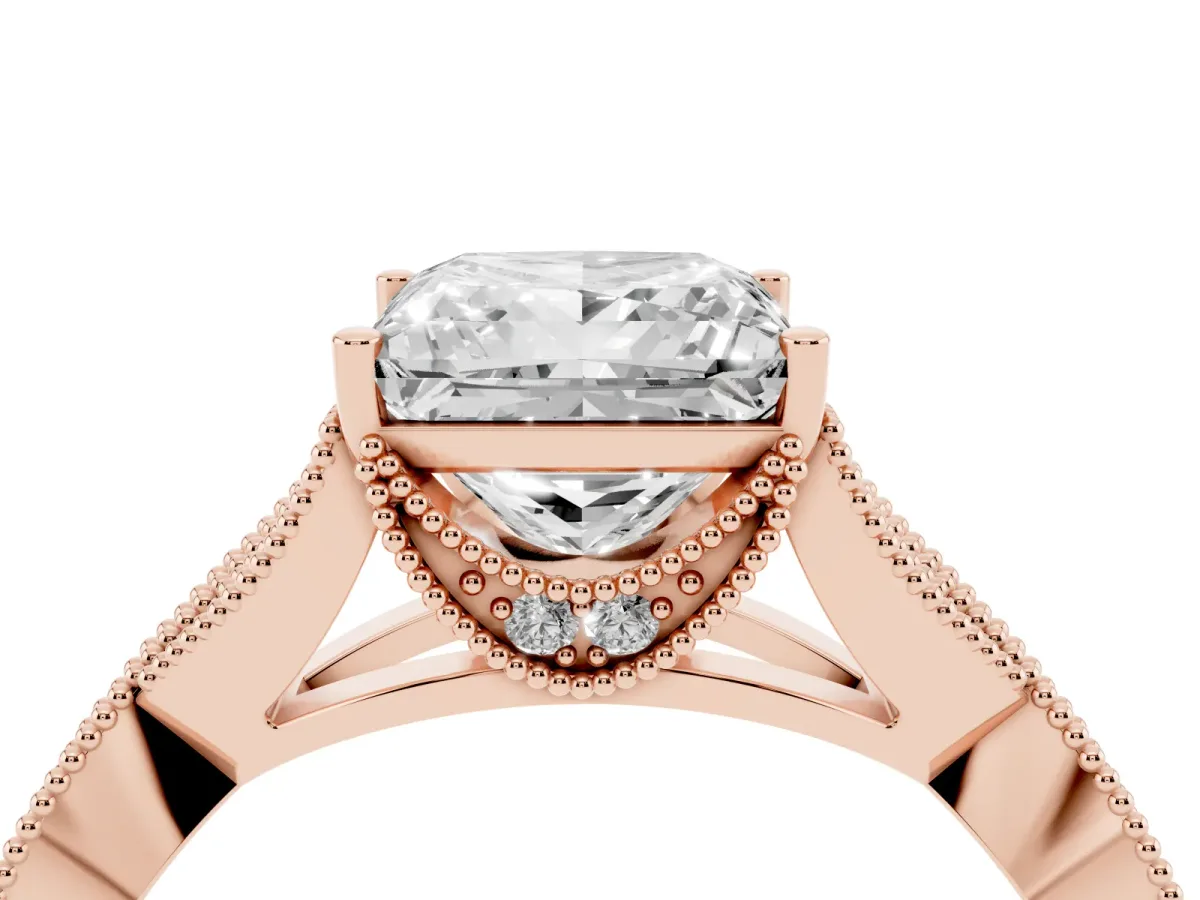 Princess Cut Cut Diamond Twisted Band with Milgrain Pave Setting and Four-Prong Setting Rose gold