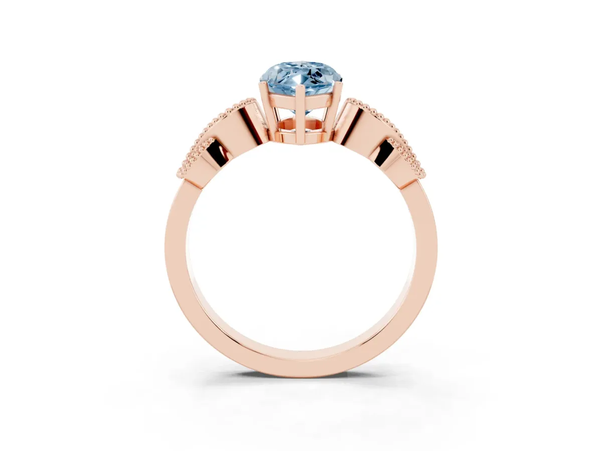 Fancy Blue Marquise Cut Solitaire Milgrain Leaf Band with Prong Setting Rose gold