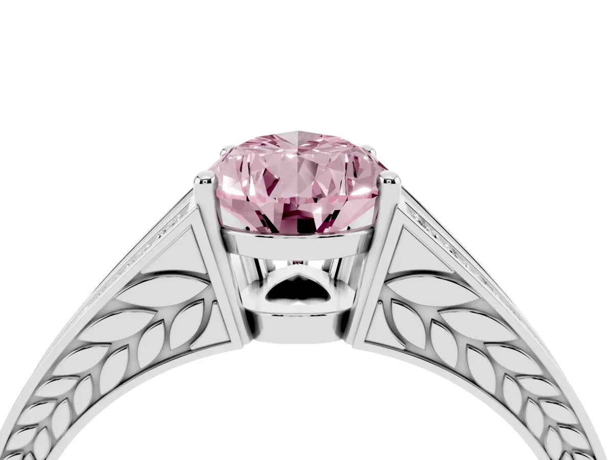 Fancy Pink Pear Cut Diamond Split Shank Ring with Pavé Band and Four-Prong Setting White gold