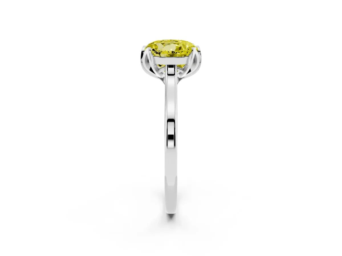 Fancy Yellow Round Cut Diamond Solitaire Ring with Flower Prong Setting and Classic Band Silver