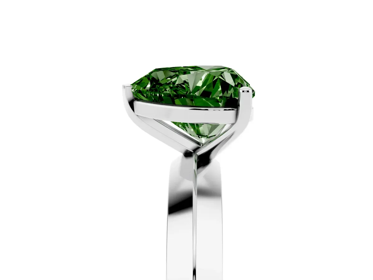 Fancy Green Heart Cut Cut Solitaire Engagement Ring with Flat Band and Four-Prong Setting Platinum