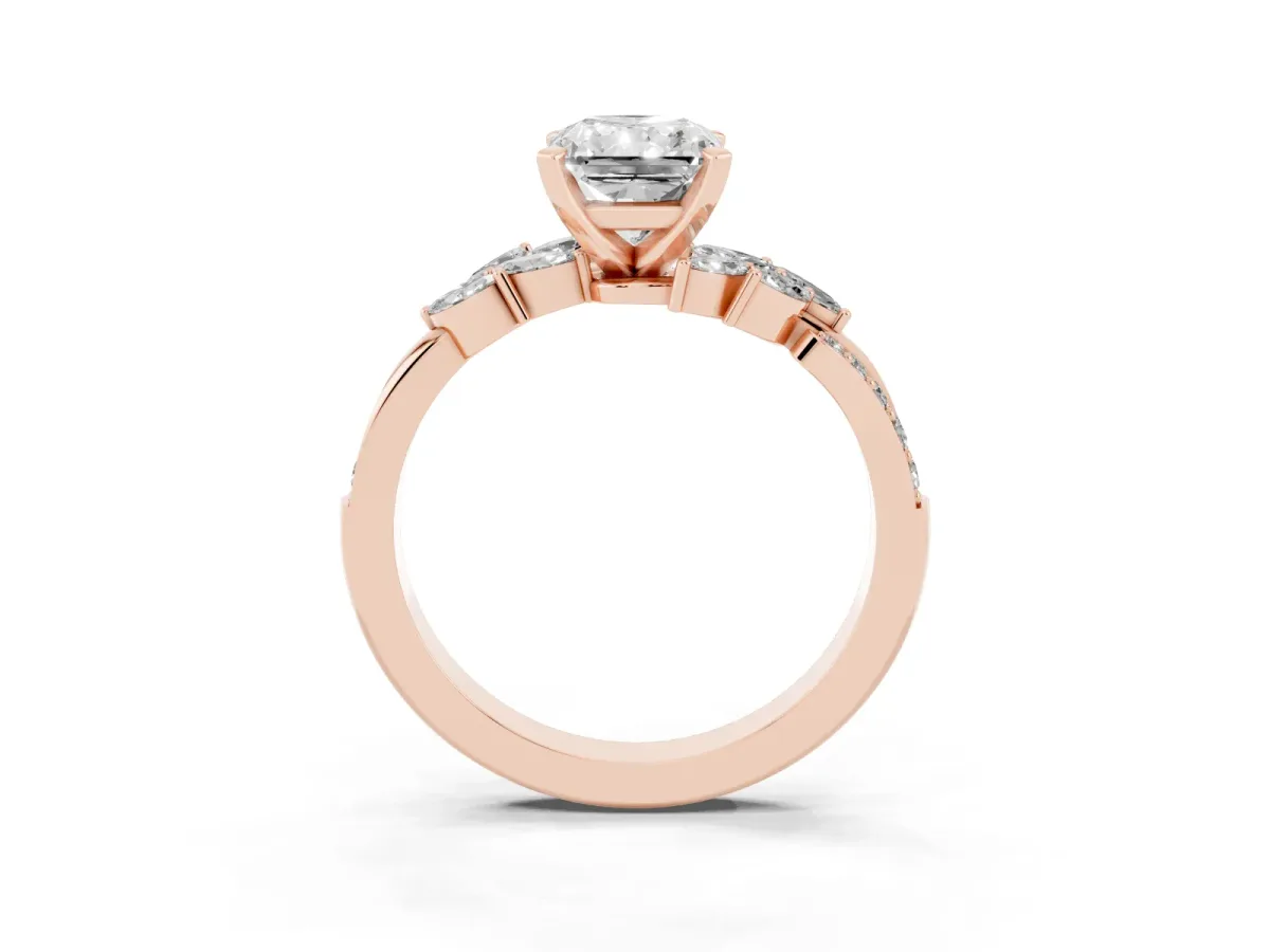 Radiant Cut Solitaire Marquise Twist Band with Six-Prong Setting Rose gold