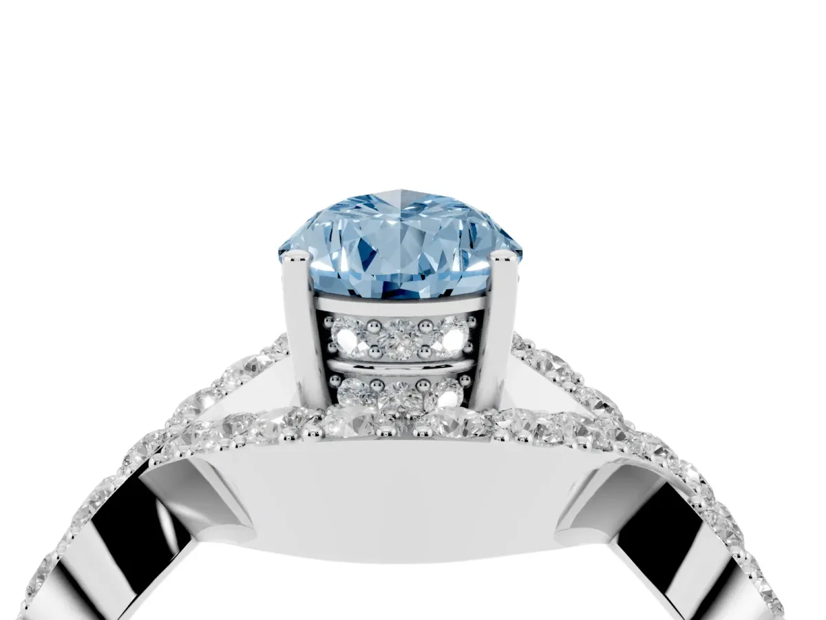 Fancy Blue Pear Cut Solitaire Twist Band Pavé Diamond Engagement Ring Silver