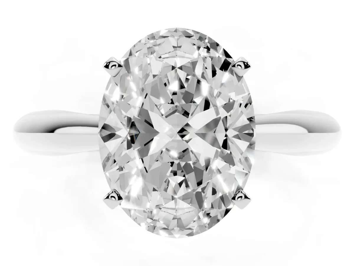 Oval Cut Diamond Solitaire Engagement Ring with Cathedral Setting and Four-Prong Mount Silver