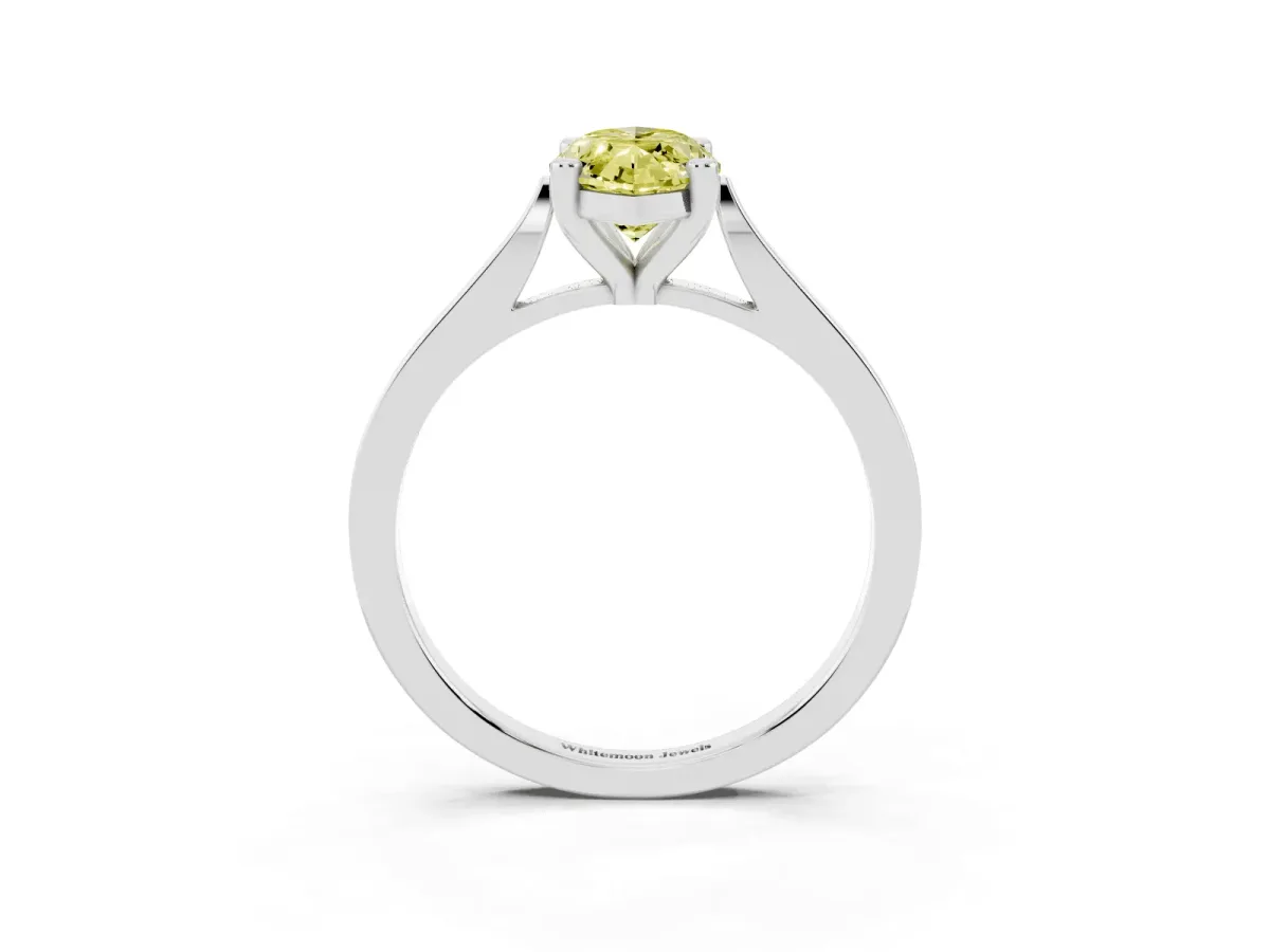 Fancy Yellow Marquise Cut Solitaire Diamond Ring with Four-Prong Setting and Tapered Band White gold