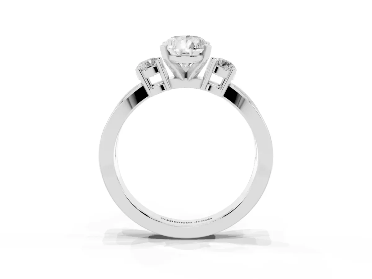 Three-Stone Pear Cut Cut Diamond Twist Band with Prong Setting Silver