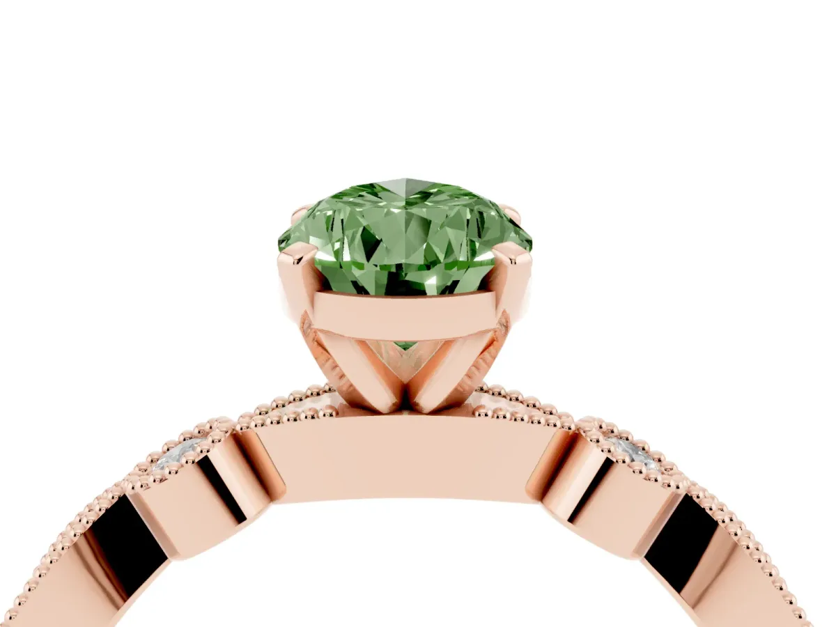 Fancy Green Pear Cut Milgrain Bezel Diamond Engagement Ring with Solitaire Prong Setting Rose gold
